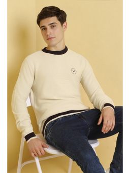 Allen Solly - Men Cream Solid Crew Neck Full Sleeves Sweater