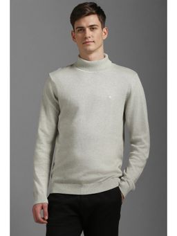 Louis Philippe - Men Grey Solid Turtle Neck Full Sleeves Sweater