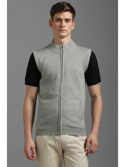 Louis Philippe - Men Grey Solid Round Neck Sleeveless Sweater