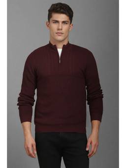 Louis Philippe - Men Maroon Textured Full Sleeves Sweater