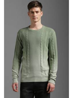 Louis Philippe - Men Green Ombre Crew Neck Full Sleeves Sweater