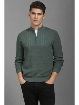Louis Philippe - Men Green Textured Full Sleeves Sweater