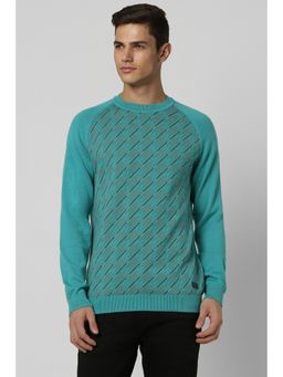 Peter England - Men Green Print Crew Neck Sweater