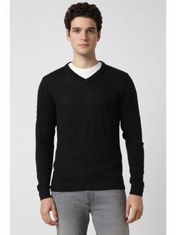 Peter England - Men Black Textured V Neck Sweater
