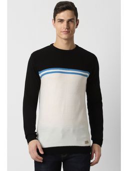 Peter England - Men Black Colorblock Round Crew Neck Sweater