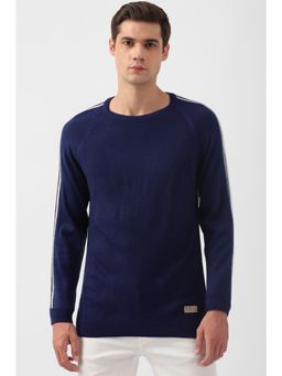 Peter England - Men Navy Solid Round Crew Neck Sweater