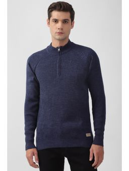 Peter England - Men Navy Solid Crew Neck Sweater