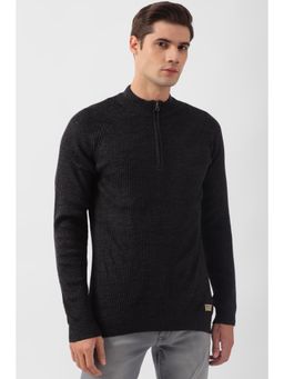 Peter England - Men Black Solid Crew Neck Sweater