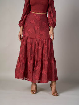 Style Island - Red Audrey Jacquard Skirt