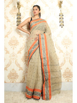 Arhi - Beige Handwoven Cotton Tant Saree With Allover Butta