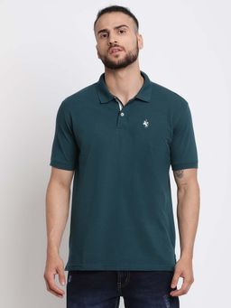 Cantabil - Men's Teal Half Sleeves Collared T-shirt