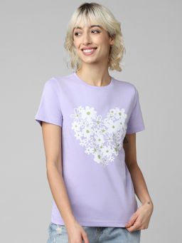 ONLY - Women Printed Lavender T-Shirt (XS)