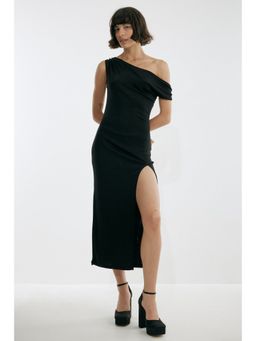 NA-KD - Slip Shoulder High Slit Dress-black