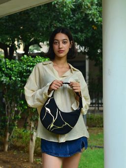 EcoRight - Black Kintsugi Moon Shoulder Bag