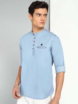 KUONS AVENUE - Mens Blue Denim Casual Short Kurta