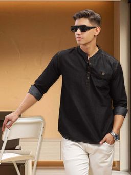 KUONS AVENUE - Mens Black Denim Casual Short Kurta