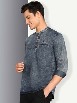 KUONS AVENUE - Mens Grey Denim Casual Short Kurta