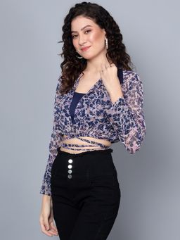 ANVI Be Yourself - Waist Tie-Up Purple Lurix Crop Shirt with Cami (Set of 2)