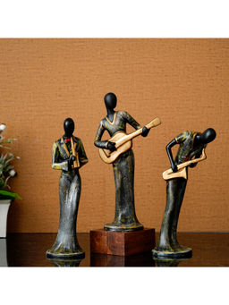 eCraftIndia - Set Of 3 Ladies Playing Musical Instruments Antique Finish Polyresin Showpiece