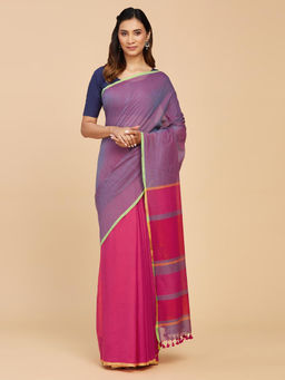 Fabindia - Purple Cotton Hand Woven Saree Without Blouse