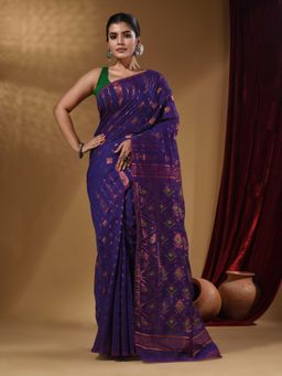 Arhi - Navy Blue Handwoven Cotton jamdhani Saree with Woven Designs