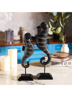 The Artment - Decorative Black Set Of 2 Tribal Tide African Sea Horse Showpiece (12-18 inches)