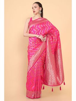 Soch - Women Pink Cotton Silk Embellished/Sequined Saree with Unstitched Blouse