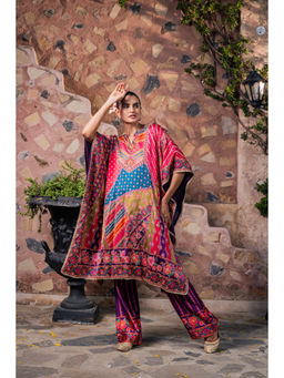 CHAR CHAAND - Women Satin Printed Multi-Color Kaftan with Pant