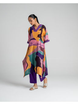 The Rune Studio - Women Chanderi Silk Printed Multi-Color Kurta with Pant and Inner