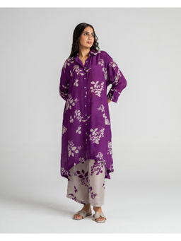 The Rune Studio - Women Muslin Silk Floral Purple Kurta with Pant
