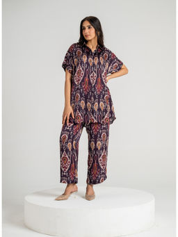 The Rune Studio - Women Satin Printed Purple Co-Ord Set