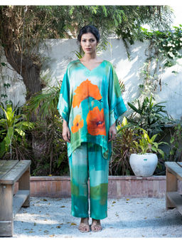 The Rune Studio - Women Satin Floral Green Co-Ord Set