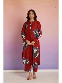 The Rune Studio - Women Muslin Silk Printed Red Co-Ord Set