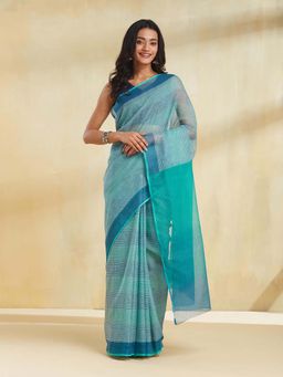 Fabindia - Women Green Cotton Silk Printed Saree Without Blouse