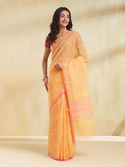 Fabindia - Women Yellow Cotton Silk Woven Saree Without Blouse