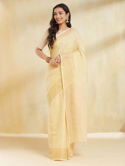 Fabindia - Women Yellow Cotton Woven Saree Without Blouse