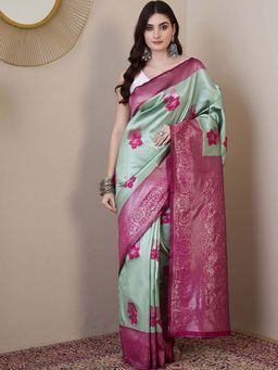BLACK SCISSOR - Women Green Silk Blend Woven Saree with Unstitched Blouse
