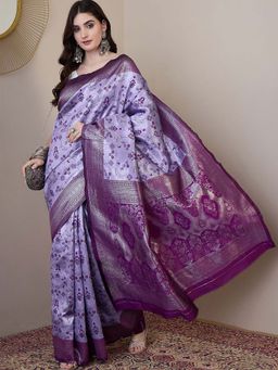BLACK SCISSOR - Women Purple Silk Blend Woven Saree with Unstitched Blouse