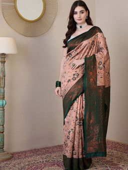 BLACK SCISSOR - Women Peach Silk Blend Woven Saree with Unstitched Blouse