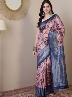 BLACK SCISSOR - Women Pink Silk Blend Woven Saree with Unstitched Blouse