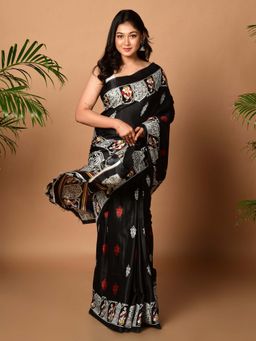 LAA CALCUTTA - Women Black Silk Woven Saree Without Blouse