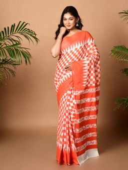 LAA CALCUTTA - Women White Silk Woven Saree Without Blouse