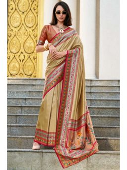Mysilklove - Women Cream Tissue Woven Saree with Unstitched Blouse