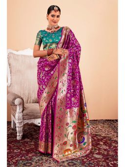 Mysilklove - Women Purple Paithani Woven Saree with Unstitched Blouse