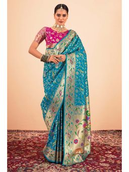 Mysilklove - Women Green Paithani Woven Saree with Unstitched Blouse