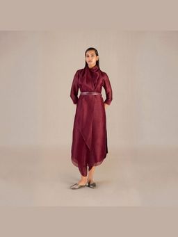 AMPM - Erum Maroon Kurta with Dhoti and Belt
