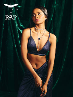 RSVP by Nykaa Fashion - Midnight Blue Rhinestone V Neck Strappy Bralette Top