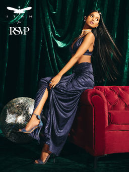 RSVP by Nykaa Fashion - Midnight Blue Rhinestone Embellished Twisted Knot Maxi Skirt