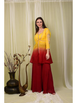 LAALZARI - Crop Top Palazzo with Shrug (Set of 3)