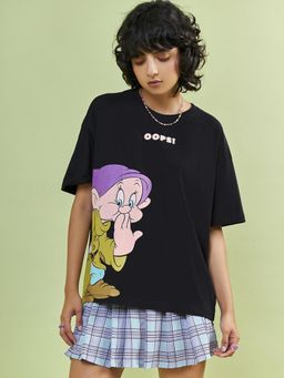 Bewakoof - Women's Black Dopey Graphic Printed Oversized T-shirt